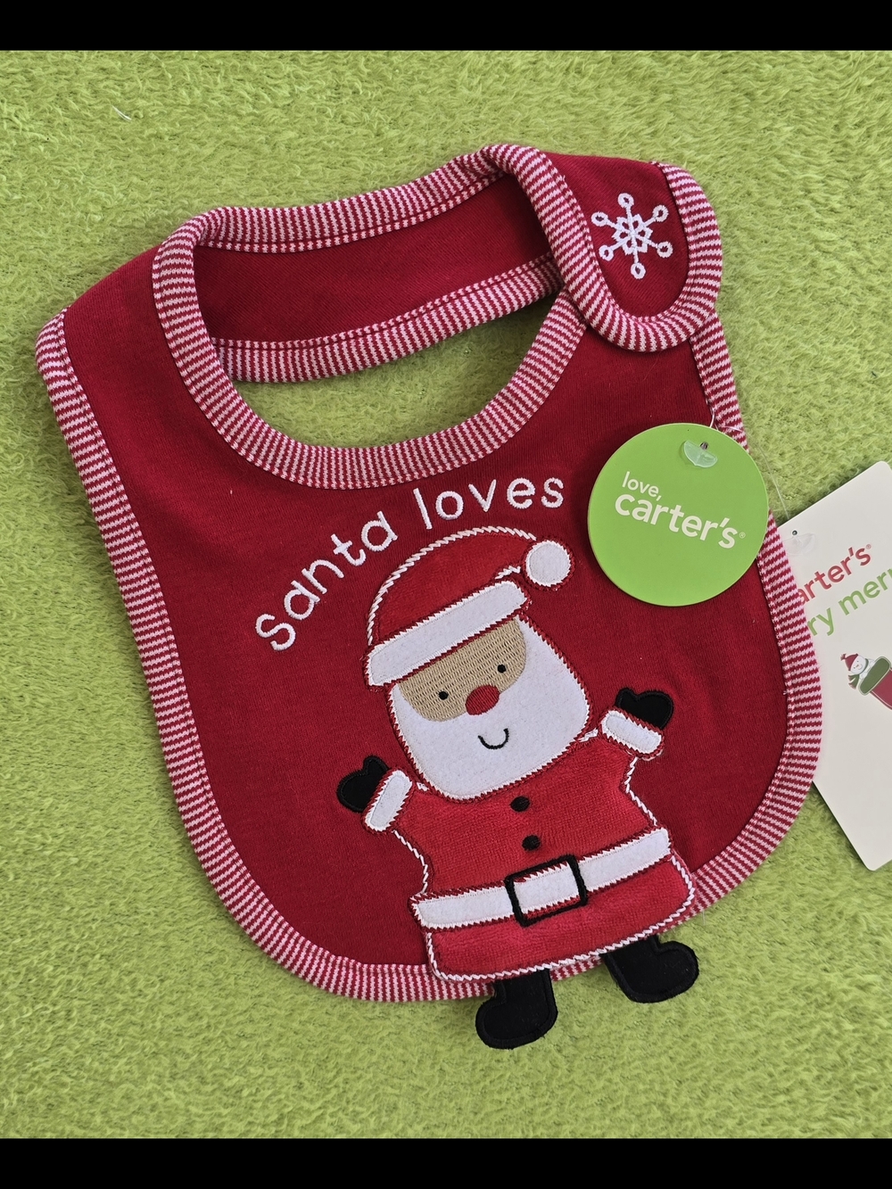 NWT Baby BOYS & GIRLS SANTA LOVES ME Red appliqued Santa with Stripe Trim (Q2)